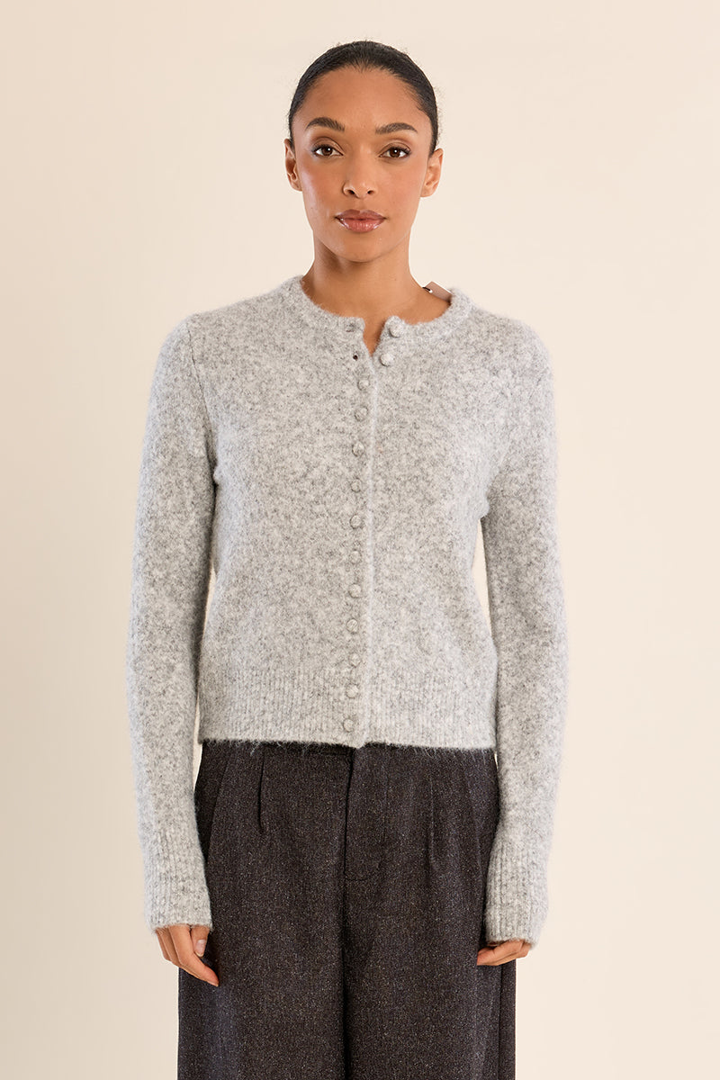 Plain Buttoned Cardigan - Ash Grey