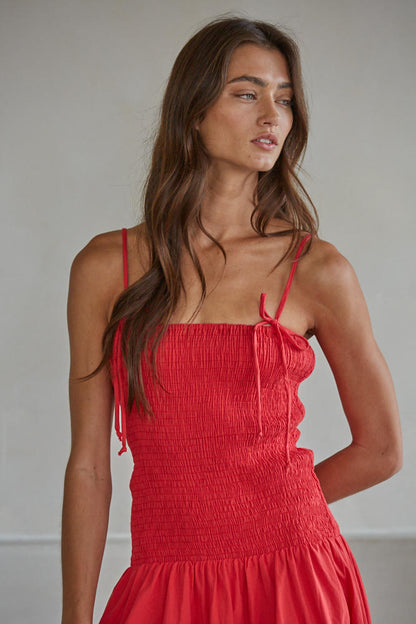 Rouge Smocked Dress - Red