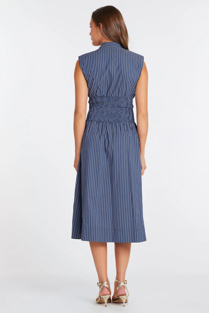 Skye Zip Front Dress - Indigo Stripe