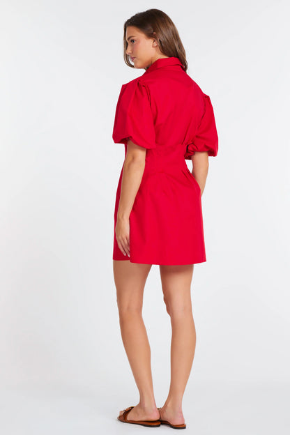 Jacqueline Bubble Sleeve Dress - Cherry