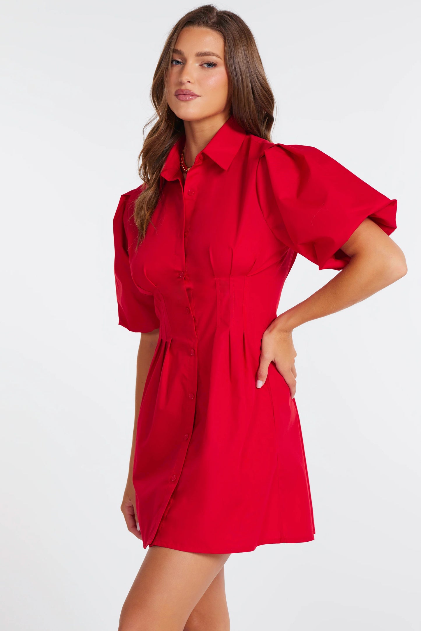 Jacqueline Bubble Sleeve Dress - Cherry