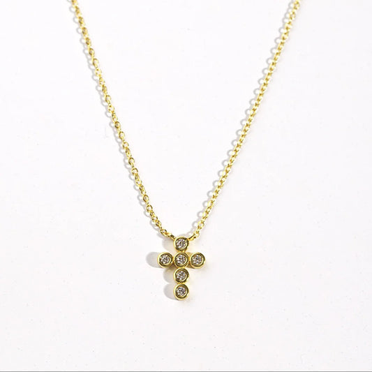 Allison Avery Baby Cross Necklace - Gold/Diamond