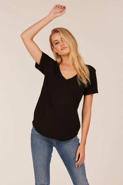 Deep V-Neck Tee Shirt - Black