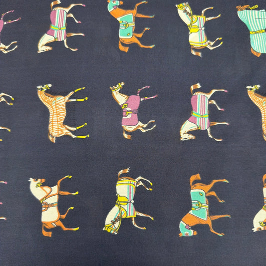 Horse Inspired Pattern Scarf - Navy