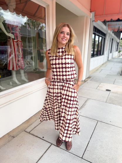 High Waisted Geometric Skirt - Brown