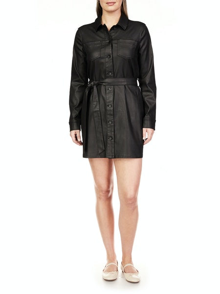 Coated Denim Dress - Black