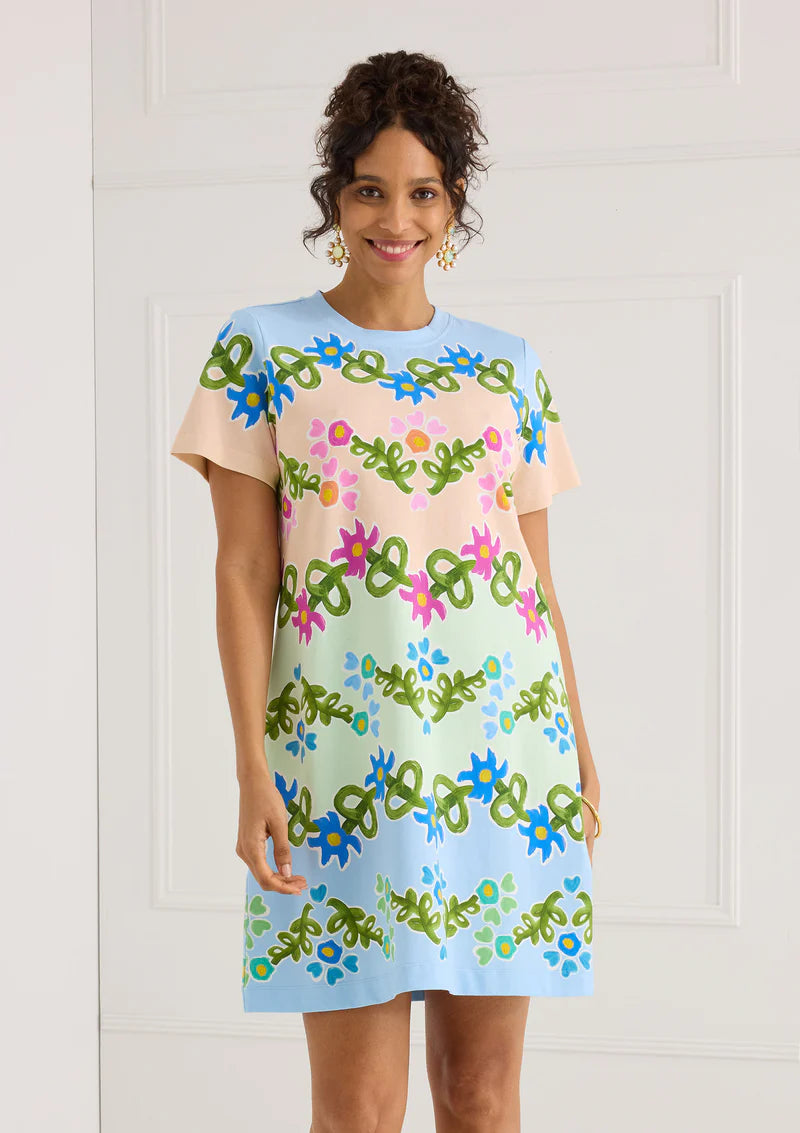 Charli Dress - Floral Folk Stripe