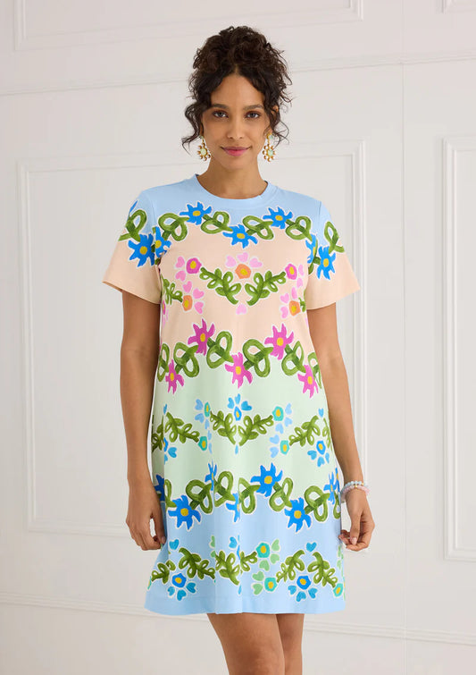 Charli Dress - Floral Folk Stripe