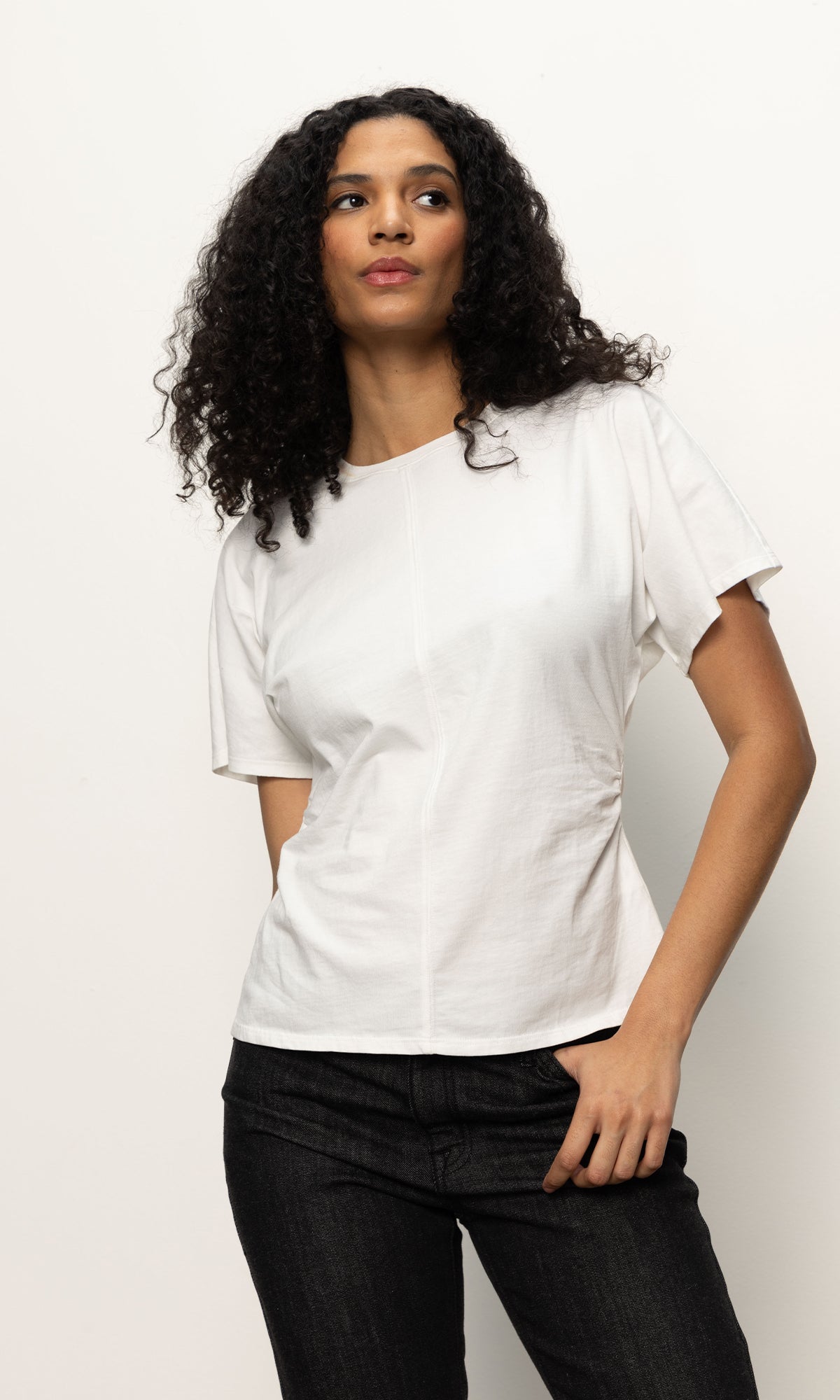 SHIRRED WAIST DOLMAN TEE