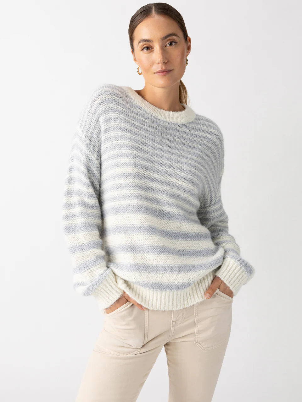 Fuzzy Tunic Sweater - Pearl Blue/Chalk White