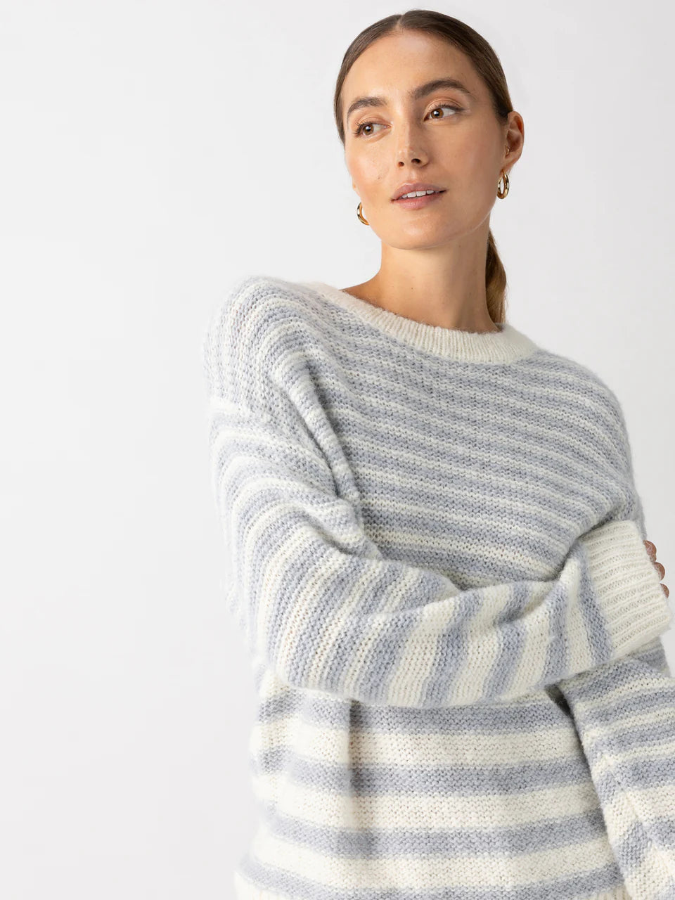 Fuzzy Tunic Sweater - Pearl Blue/Chalk White