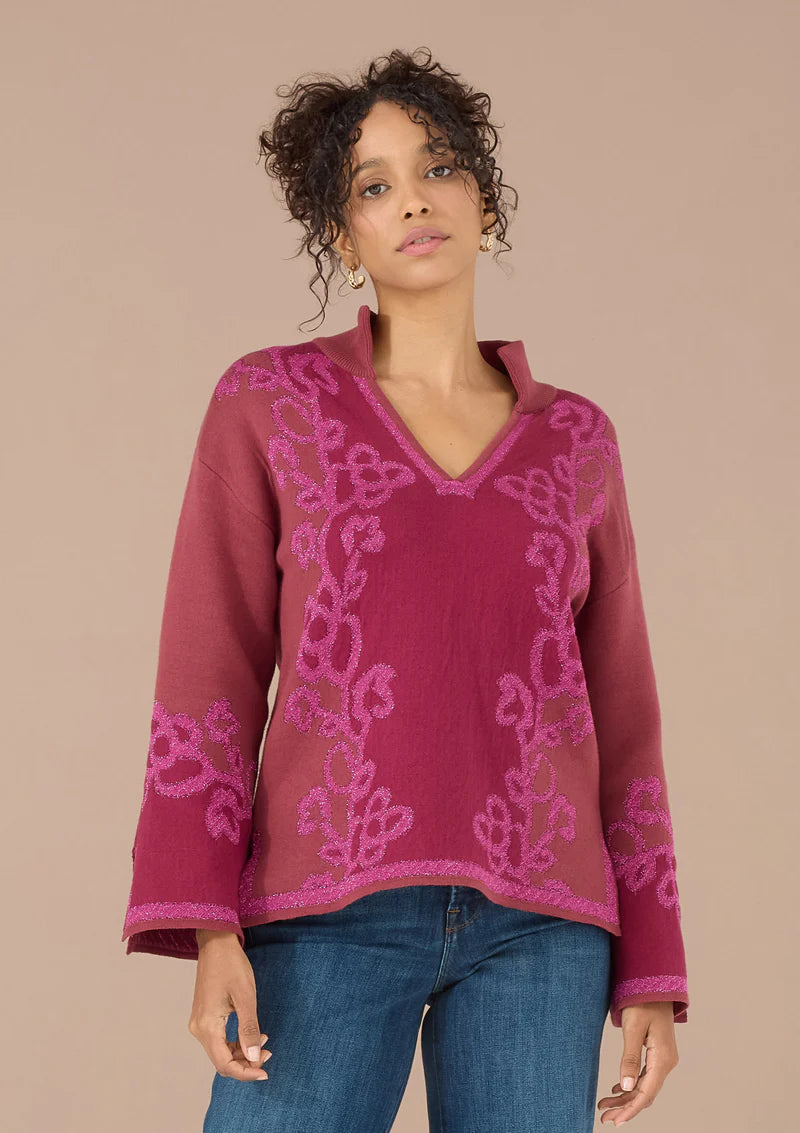 Callie Knit Top - Merlot Opulent Floral Jacquard