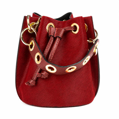 Cowhide Bucket Bag - Burgundy