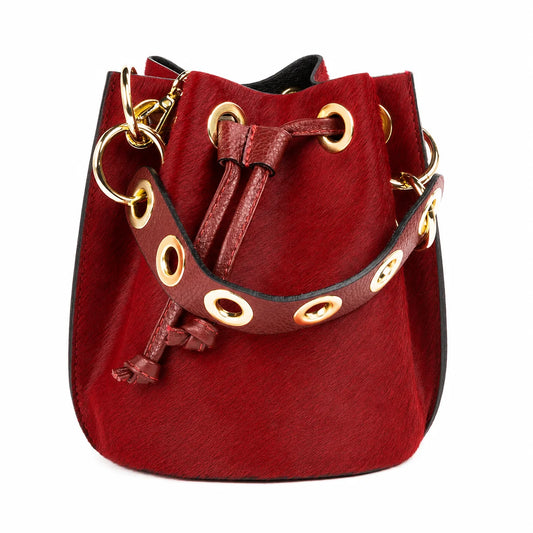 Cowhide Bucket Bag - Burgundy