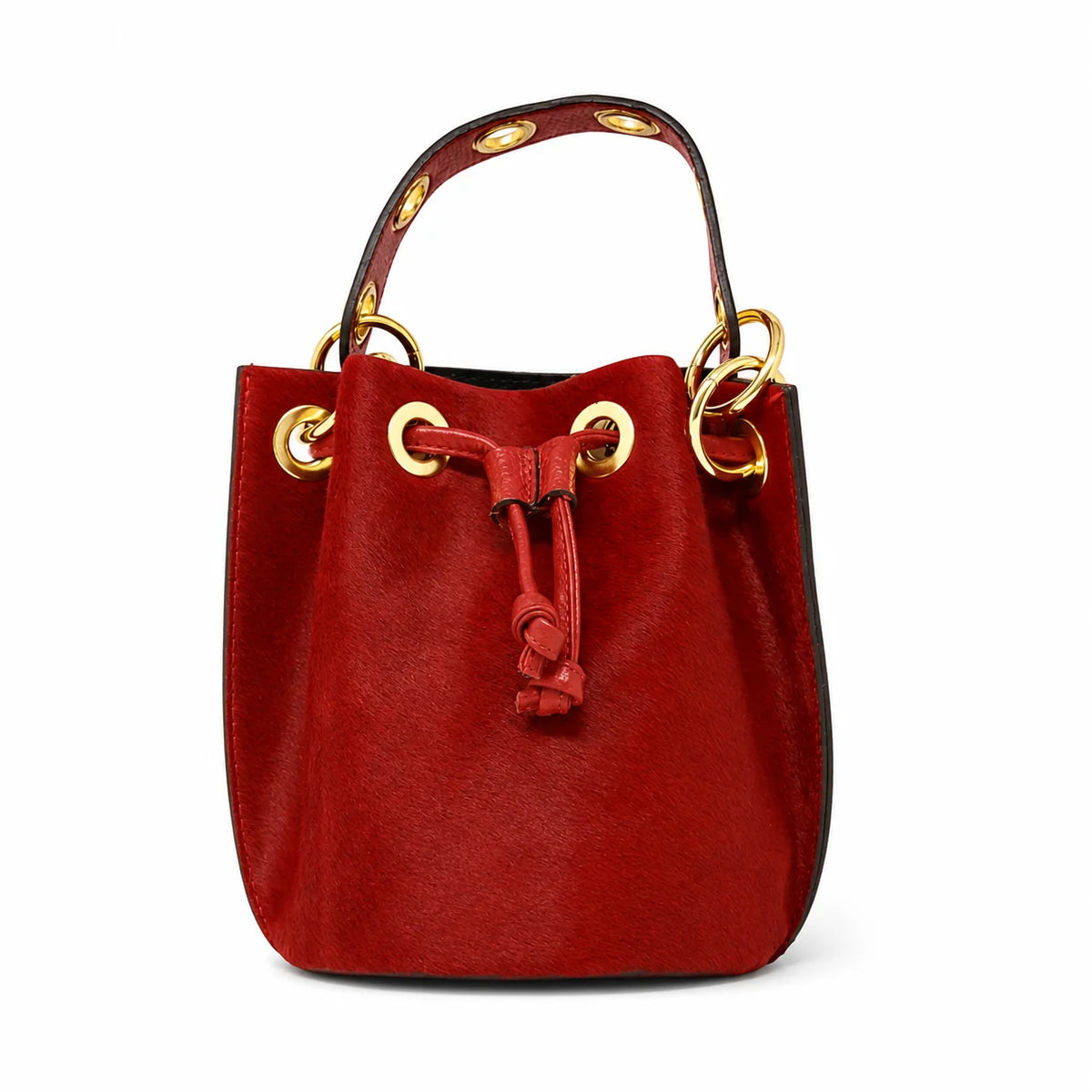 Cowhide Bucket Bag - Burgundy
