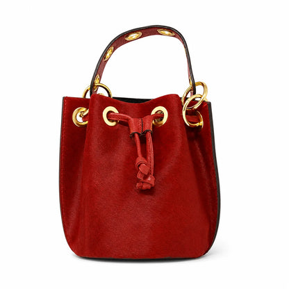 Cowhide Bucket Bag - Burgundy