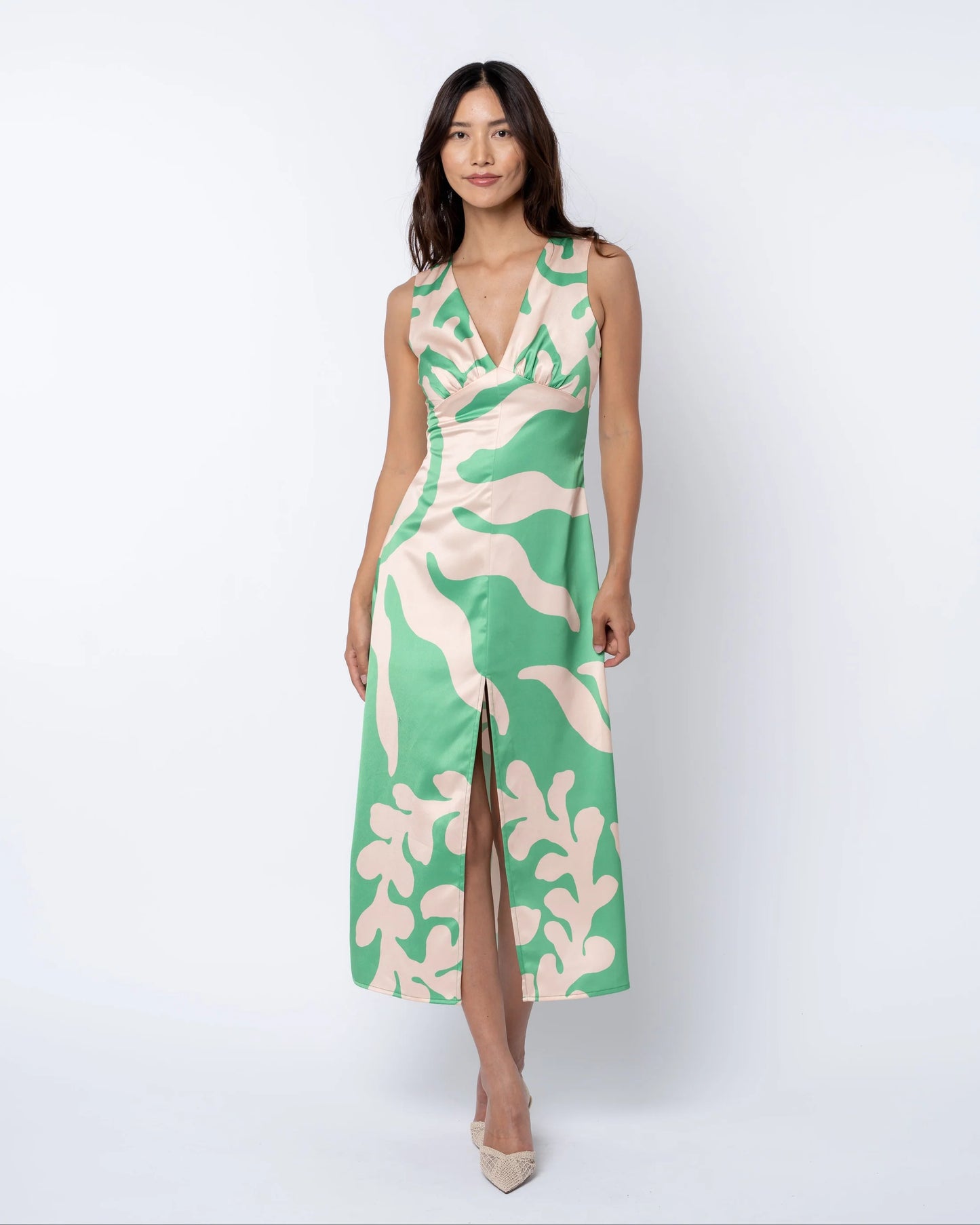 Penny Open Twist-Back Midi Dress - Green Multi