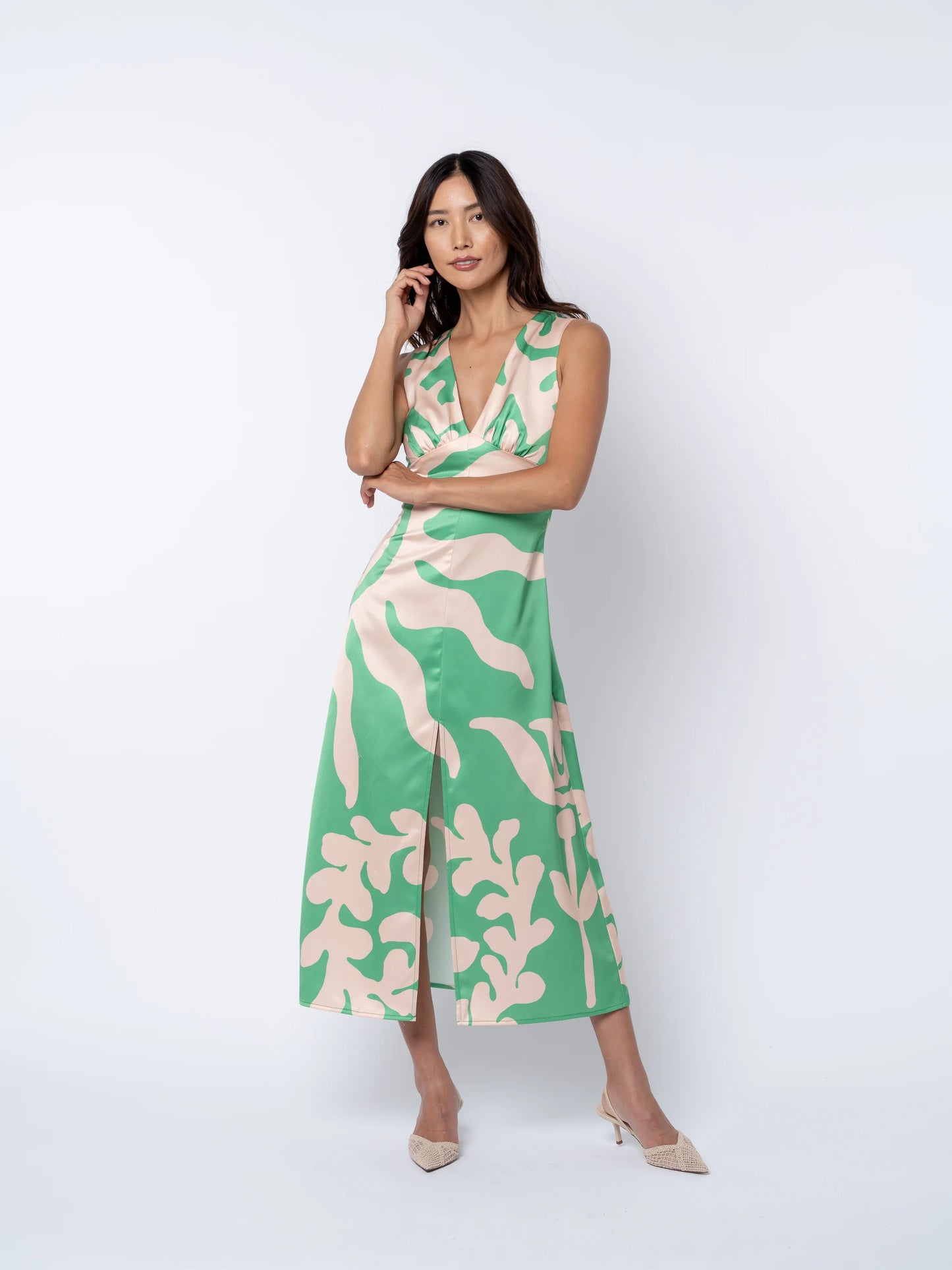 Penny Open Twist-Back Midi Dress - Green Multi