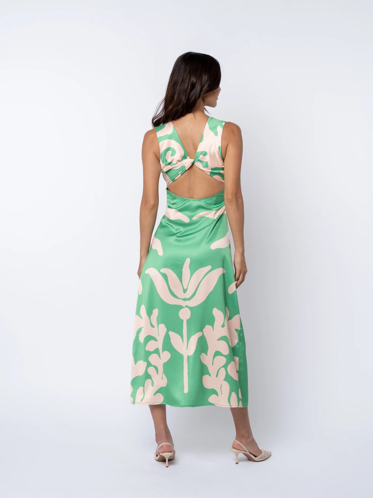 Penny Open Twist-Back Midi Dress - Green Multi
