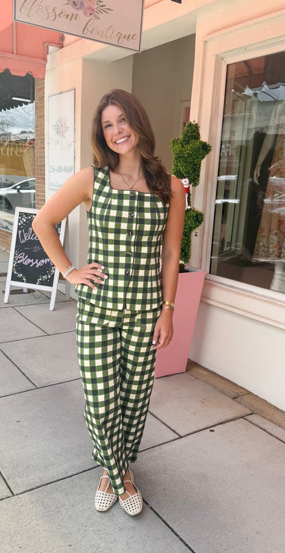 Gingham Wide Leg Pants - Army
