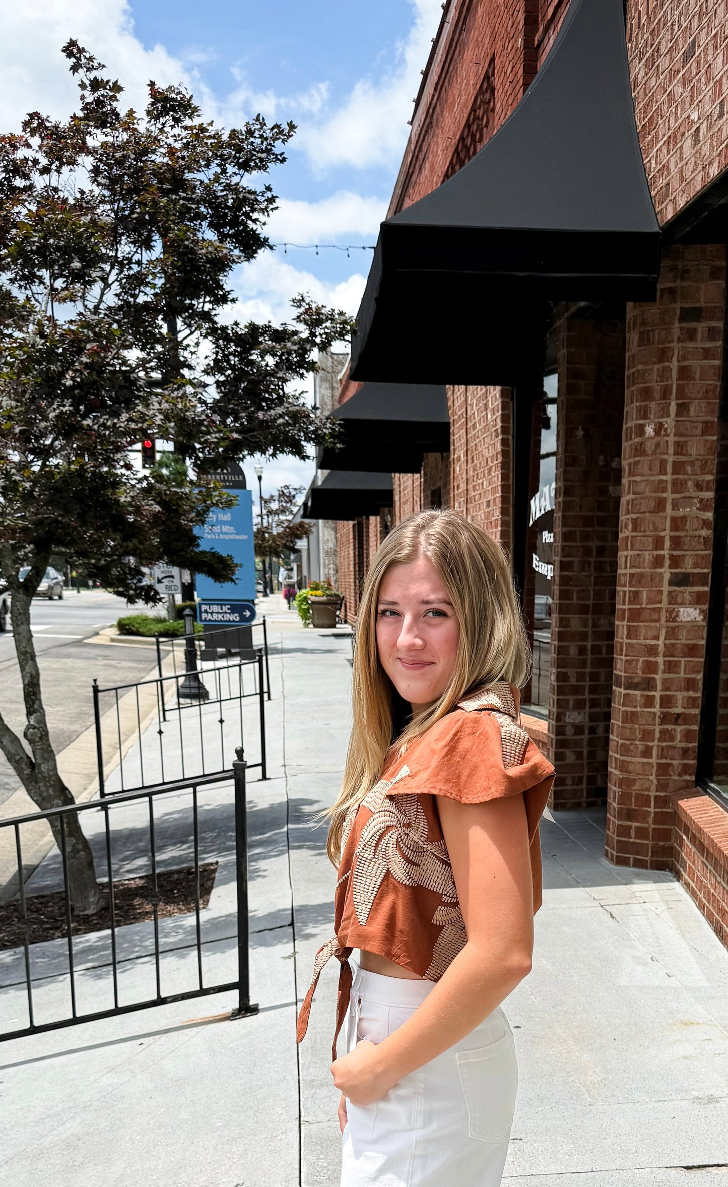 Renna Button Down Front Tie Shirt - Caramel