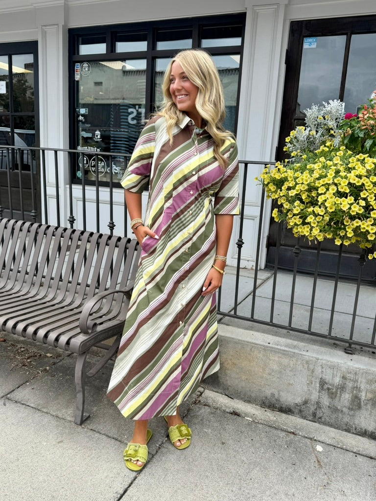 Justine Dress - Vineyard Stripe