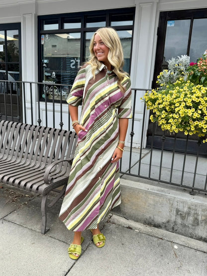 Justine Dress - Vineyard Stripe