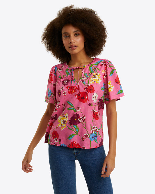 Mary Flutter Sleeve Top - Lurex Floral
