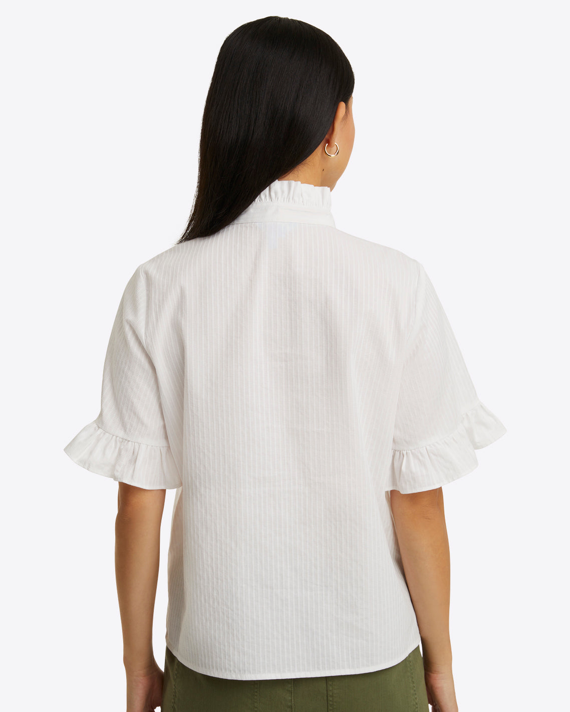 Christina Ruffle Top - White Shirting Stripe