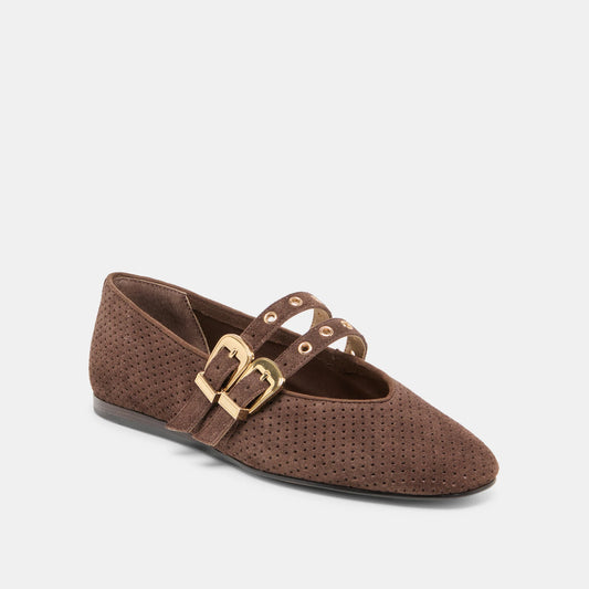 Dolce Vita Baylee Ballet Flats- Dark Brown Perforated Suede