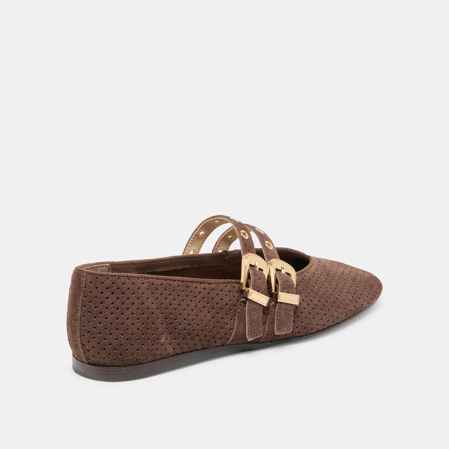 Dolce Vita Baylee Ballet Flats- Dark Brown Perforated Suede