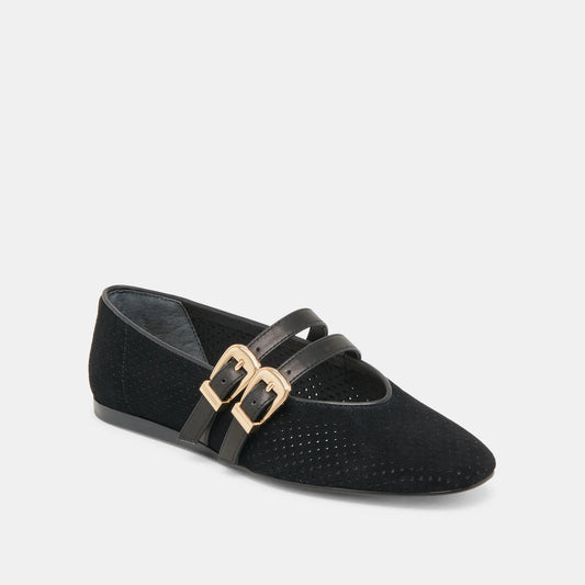 Dolce Vita Baylee Ballet Flats- Onyx Perforated Suede