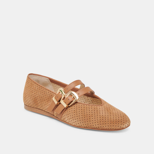 Dolce Vita Baylee Ballet Flats- Pecan Perforated Suede