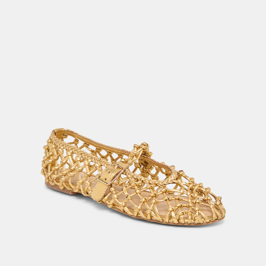 Clair Ballet Flats - Gold Woven Leather