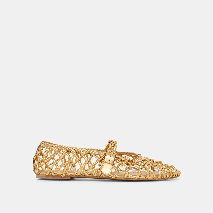 Clair Ballet Flats - Gold Woven Leather