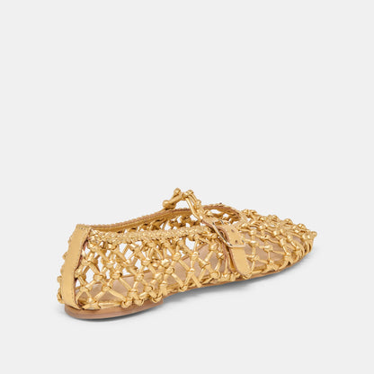 Clair Ballet Flats - Gold Woven Leather
