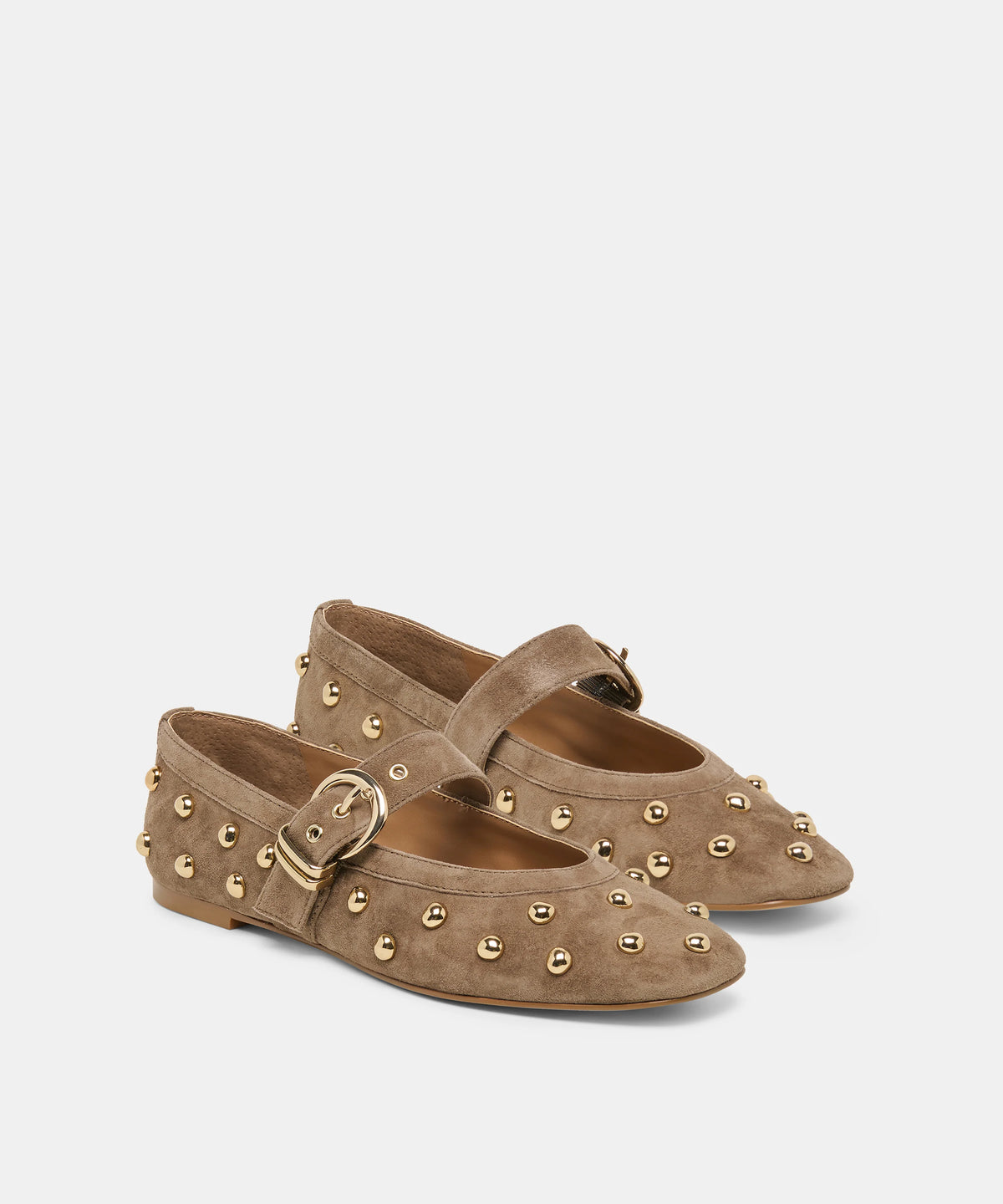 Mikel Stud Ballet Flat Shoe - Olive Suede