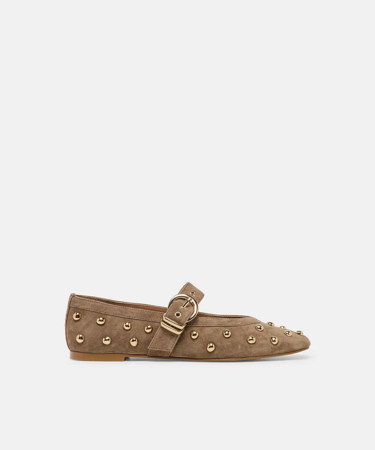 Mikel Stud Ballet Flat Shoe - Olive Suede
