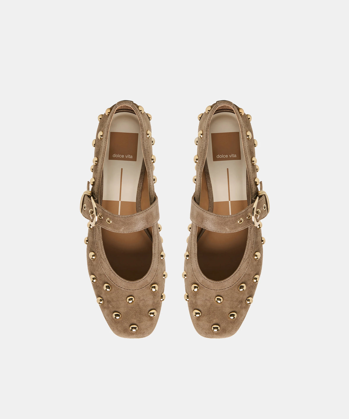 Mikel Stud Ballet Flat Shoe - Olive Suede