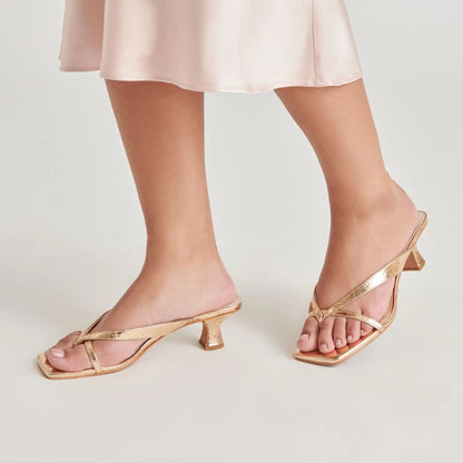Brevel Heels - Gold Distressed Leather