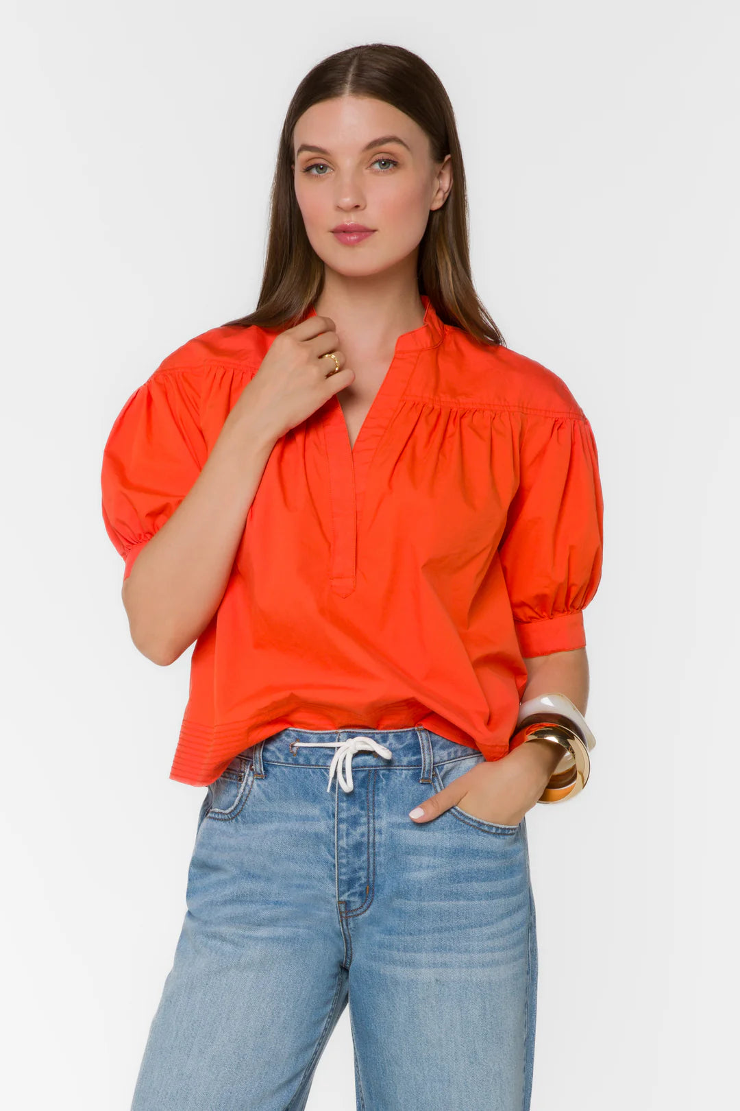 Dory Puff Sleeve Top - Spicy Orange