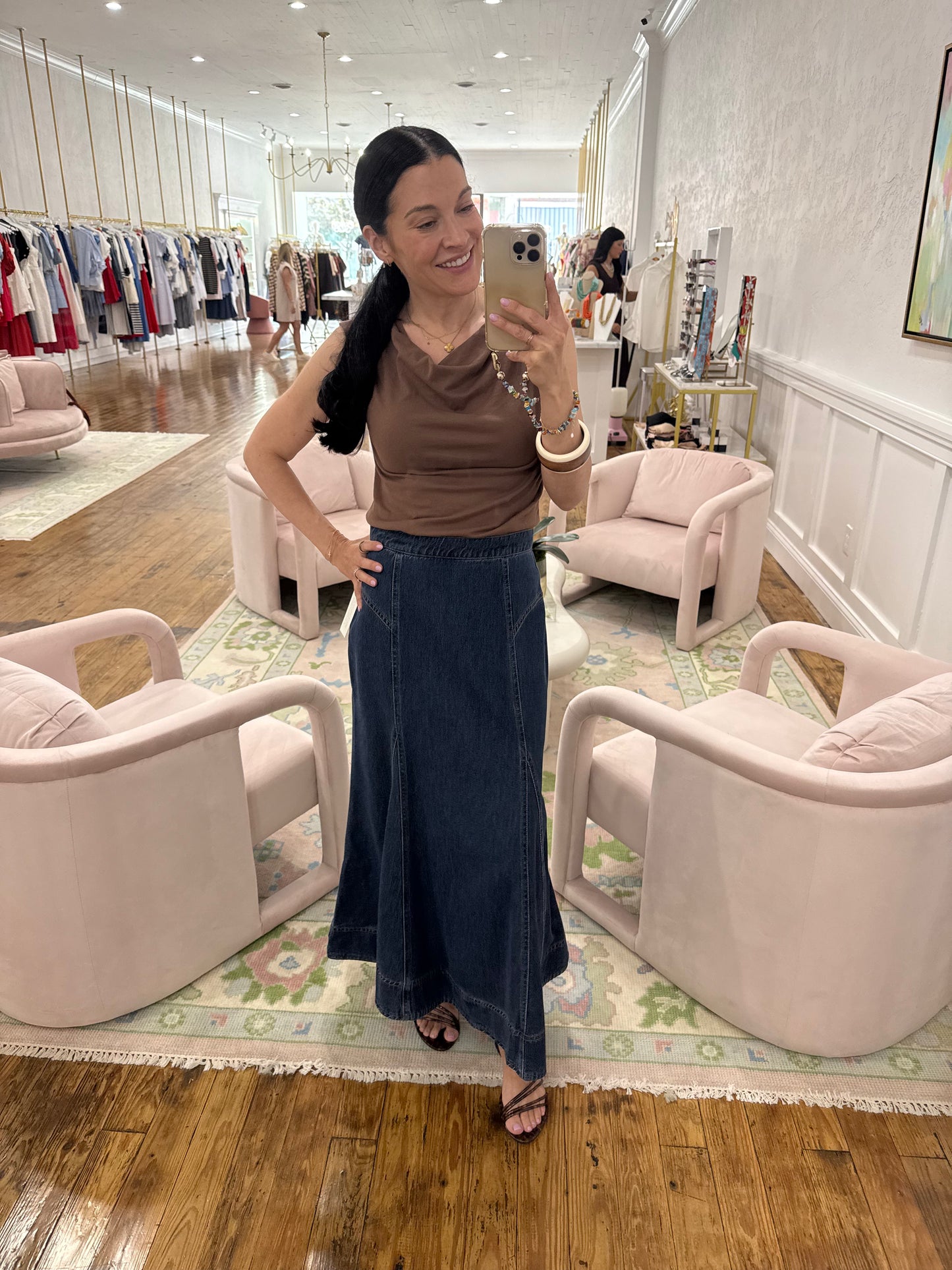Pleated Muscle Tank Top - Mink Brown