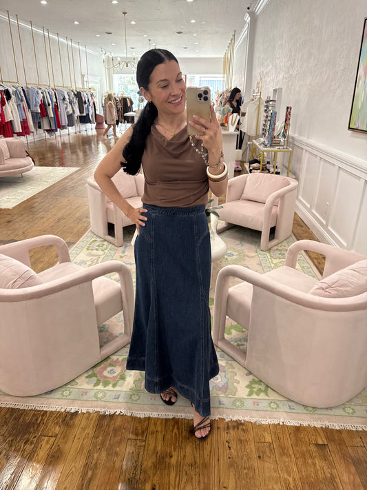 Pleated Muscle Tank Top - Mink Brown