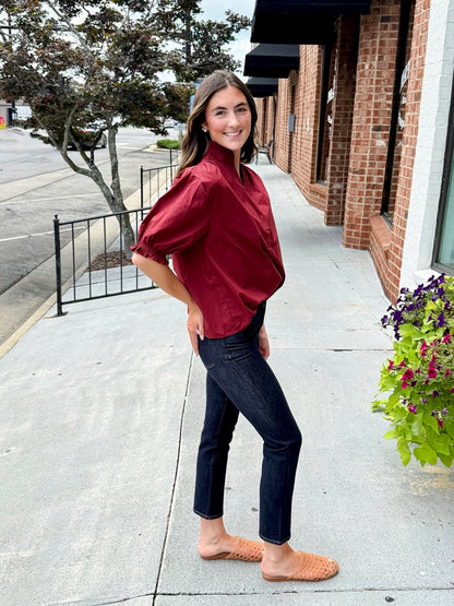 Balloon Sleeve Blouse Top - Burgundy
