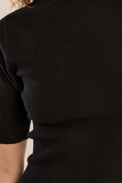 Turtleneck Short Sleeve Sweater - Black