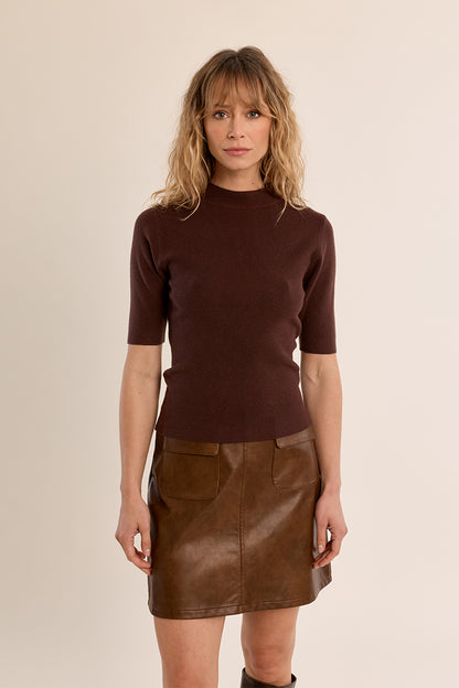 Margot Short Sleeve Sweater - Chocolate
