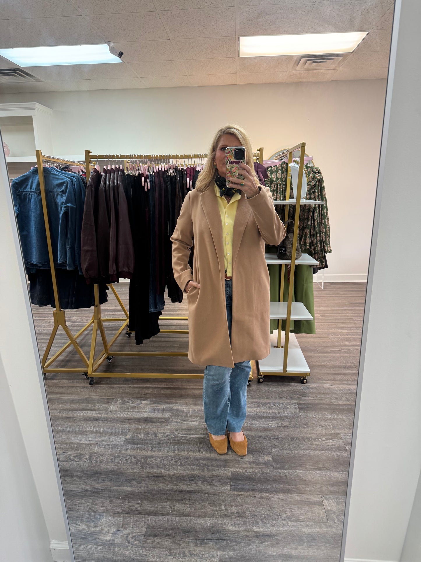 Brushed Knit Long Jacket - Tan