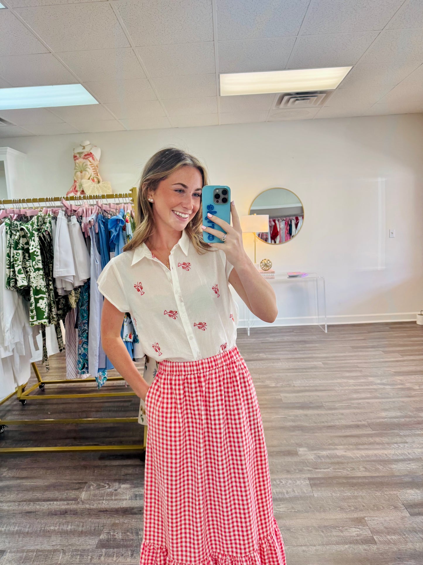 Gingham Check Skirt - Red