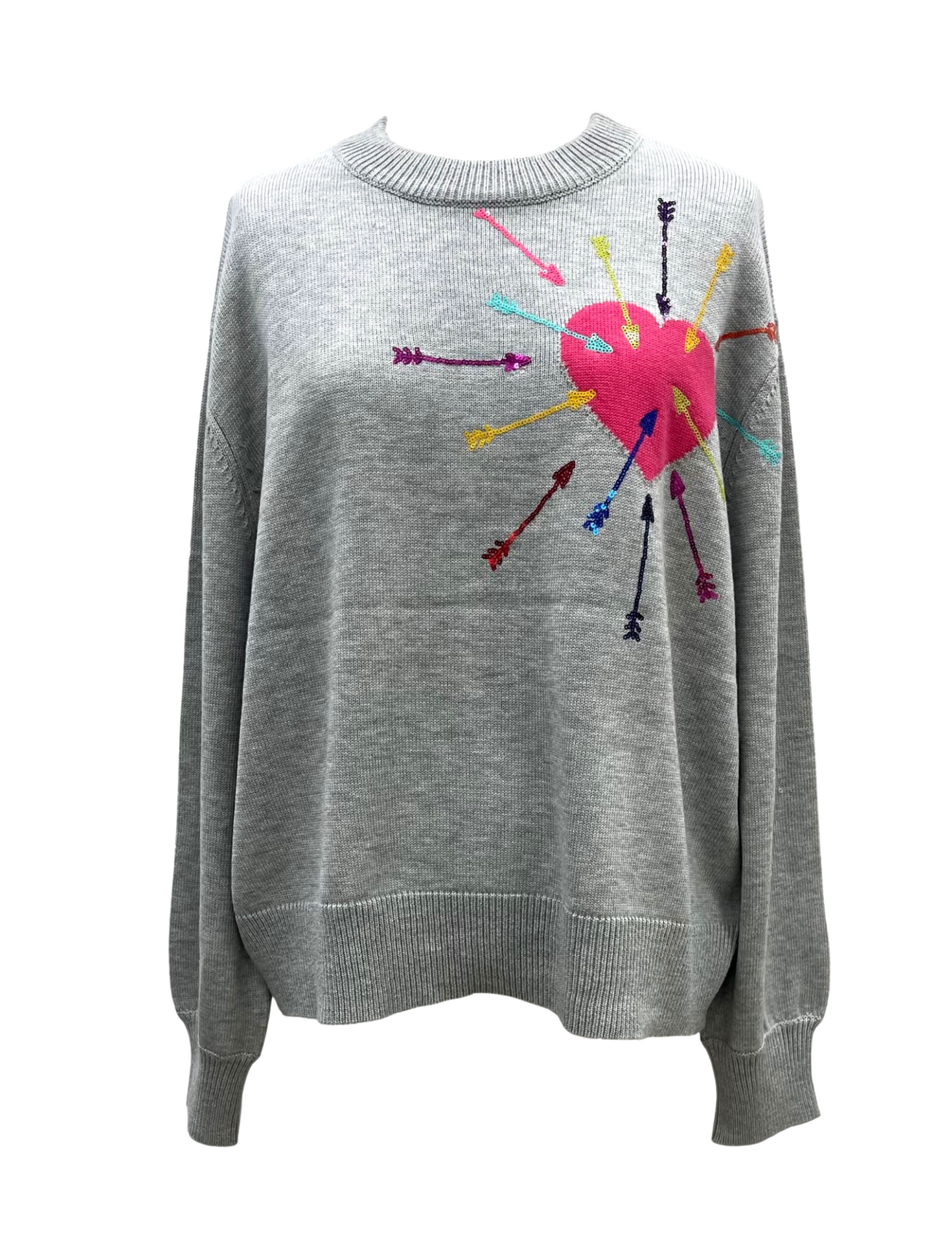 Queen of Sparkles Grey Heart with Arrows Sweater