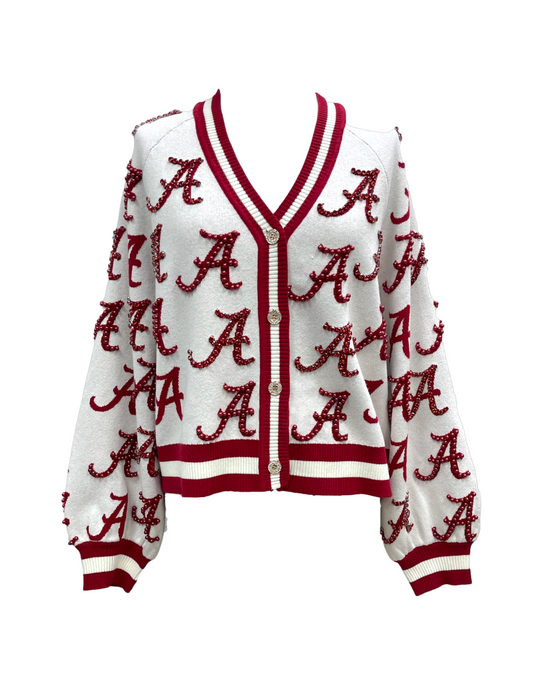 Queen of Sparkles Licensed Alabama Knit In Mascot Rhinestone Cardigan